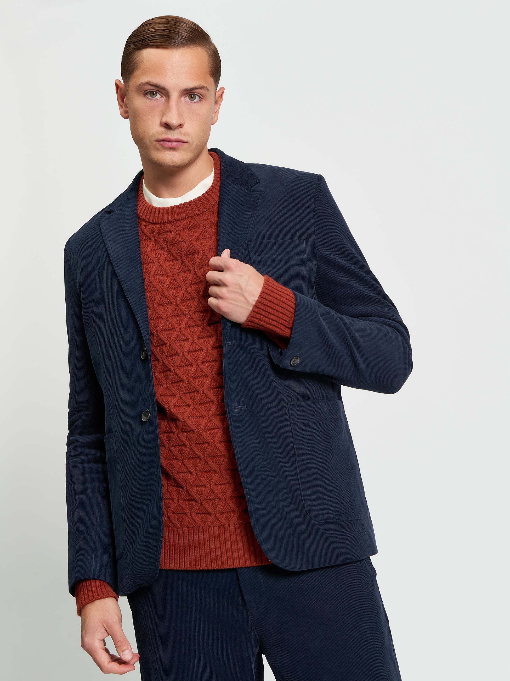 Corduroy Blazer - Dark Navy - Front