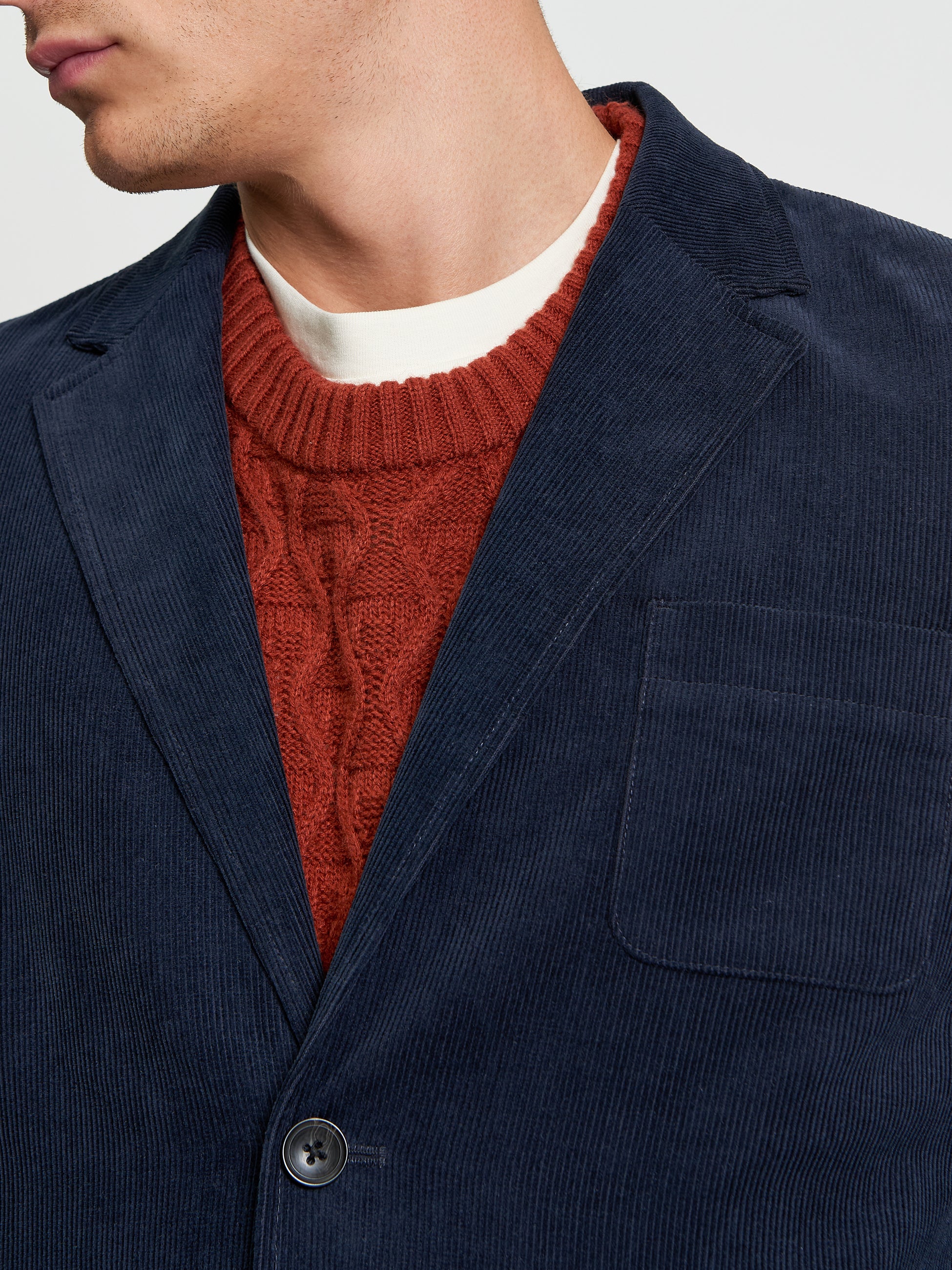 Corduroy Blazer - Dark Navy - Close Up