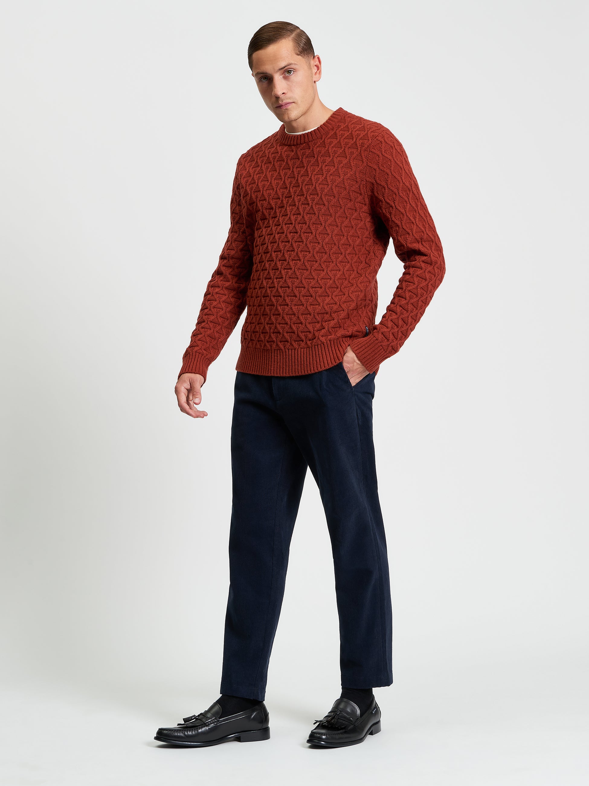 Corduroy Fit Taper Trouser - Dark Navy - Full Length