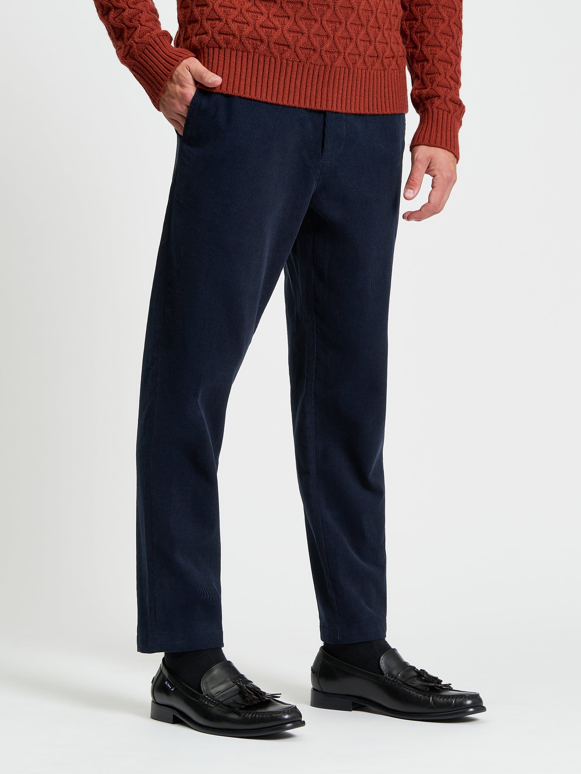 Corduroy Fit Taper Trouser - Dark Navy - Front