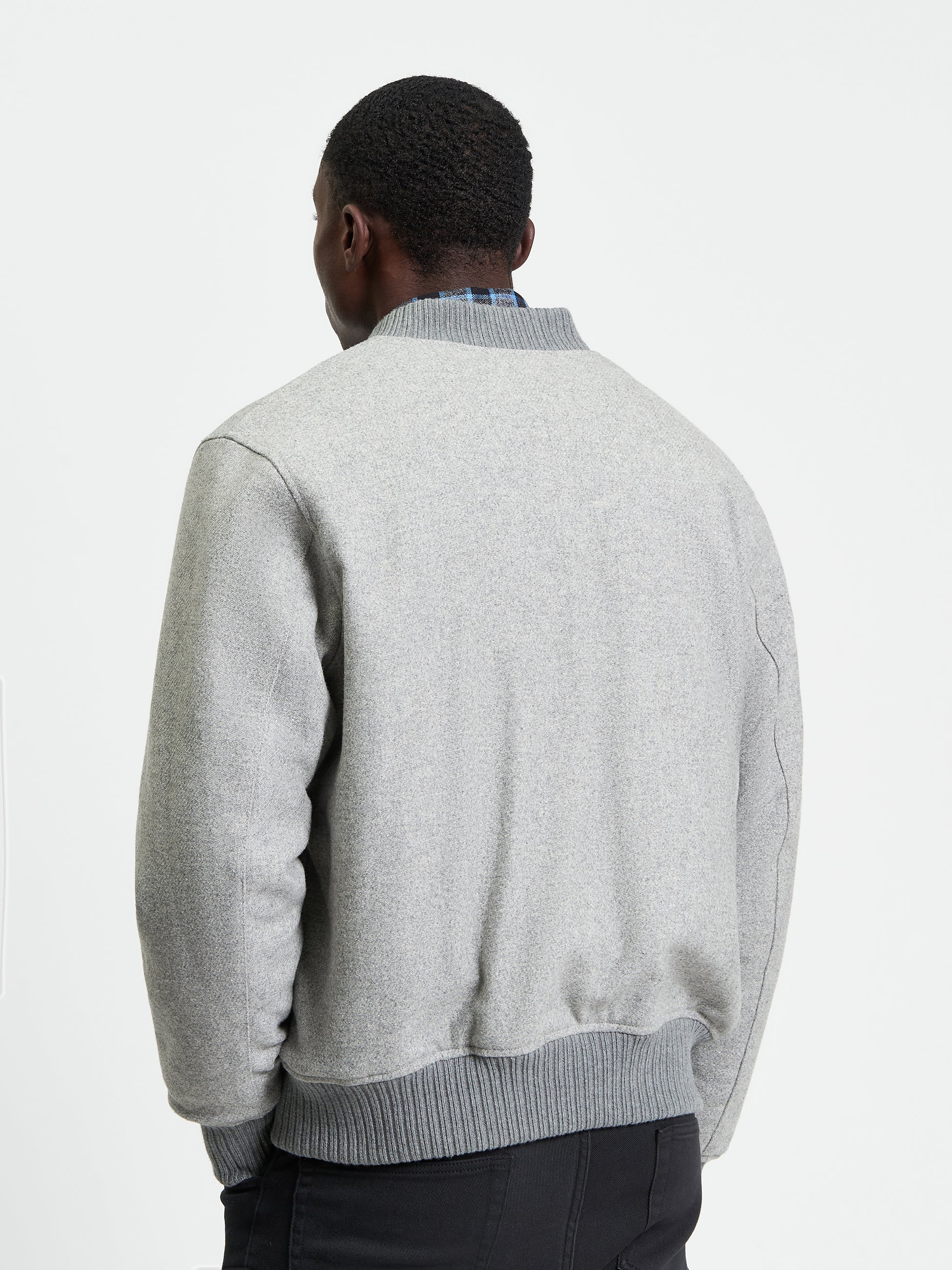 Wool Melange Bomber - Grey - Back