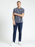 Short Sleeve Block Geo Jacquard Stripe Shirt - Twilight Denim - Carnaby