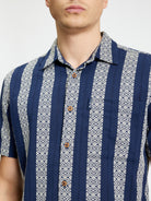 Short Sleeve Block Geo Jacquard Stripe Shirt - Twilight Denim - Close-Up
