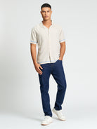 Short Sleeve Geo Border Print Shirt - Sand - London Relaxed