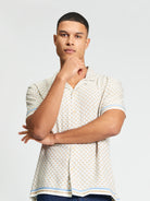 Short Sleeve Geo Border Print Shirt - Sand - Styled