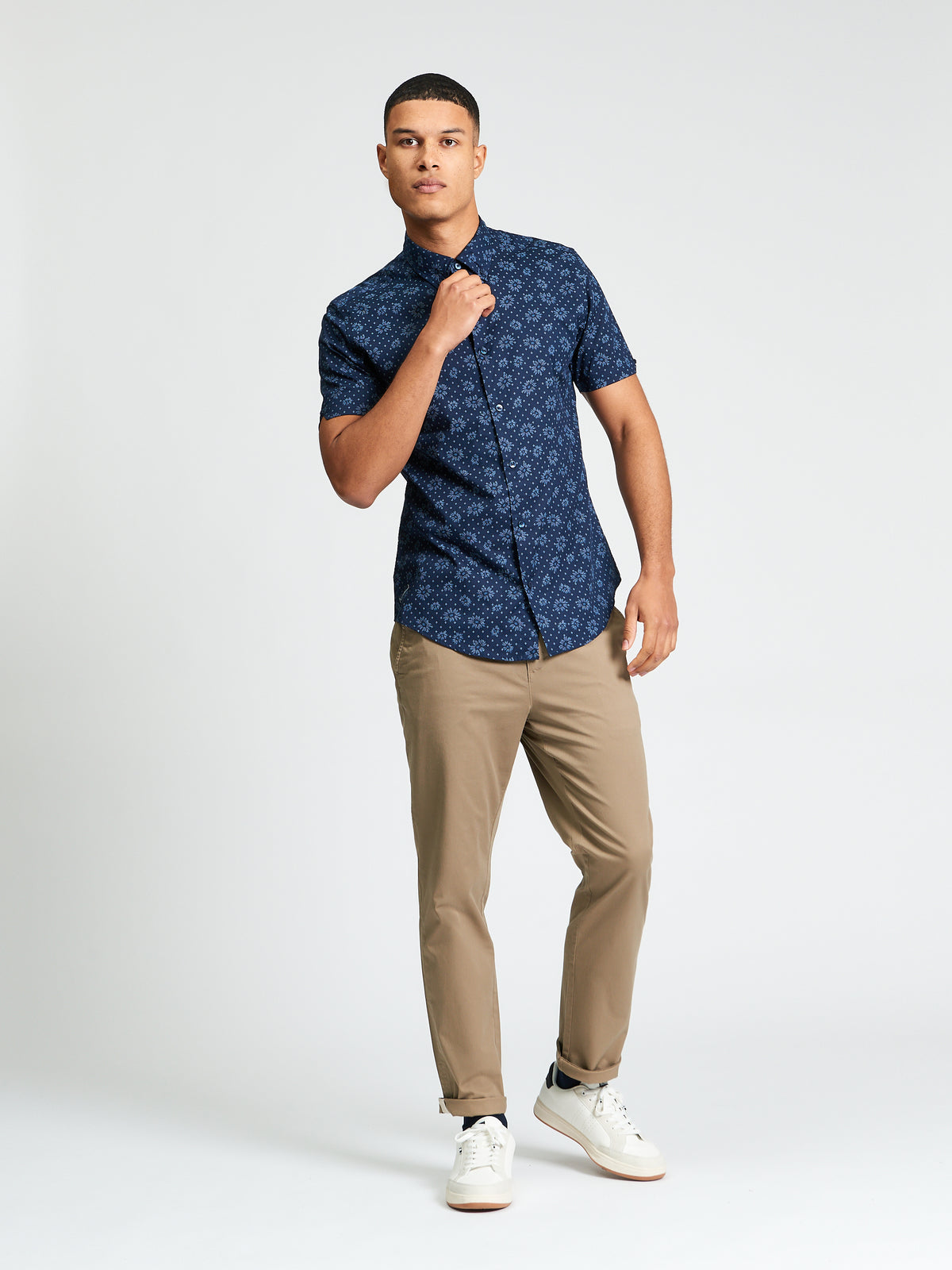 Short Sleeve Floral Geo Print Shirt - Dark Navy - Mod