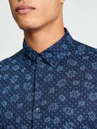 Short Sleeve Floral Geo Print Shirt - Dark Navy - Close-Up