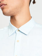 Short Sleeve Linear Print Shirt - Powder Blue - Close-Up
