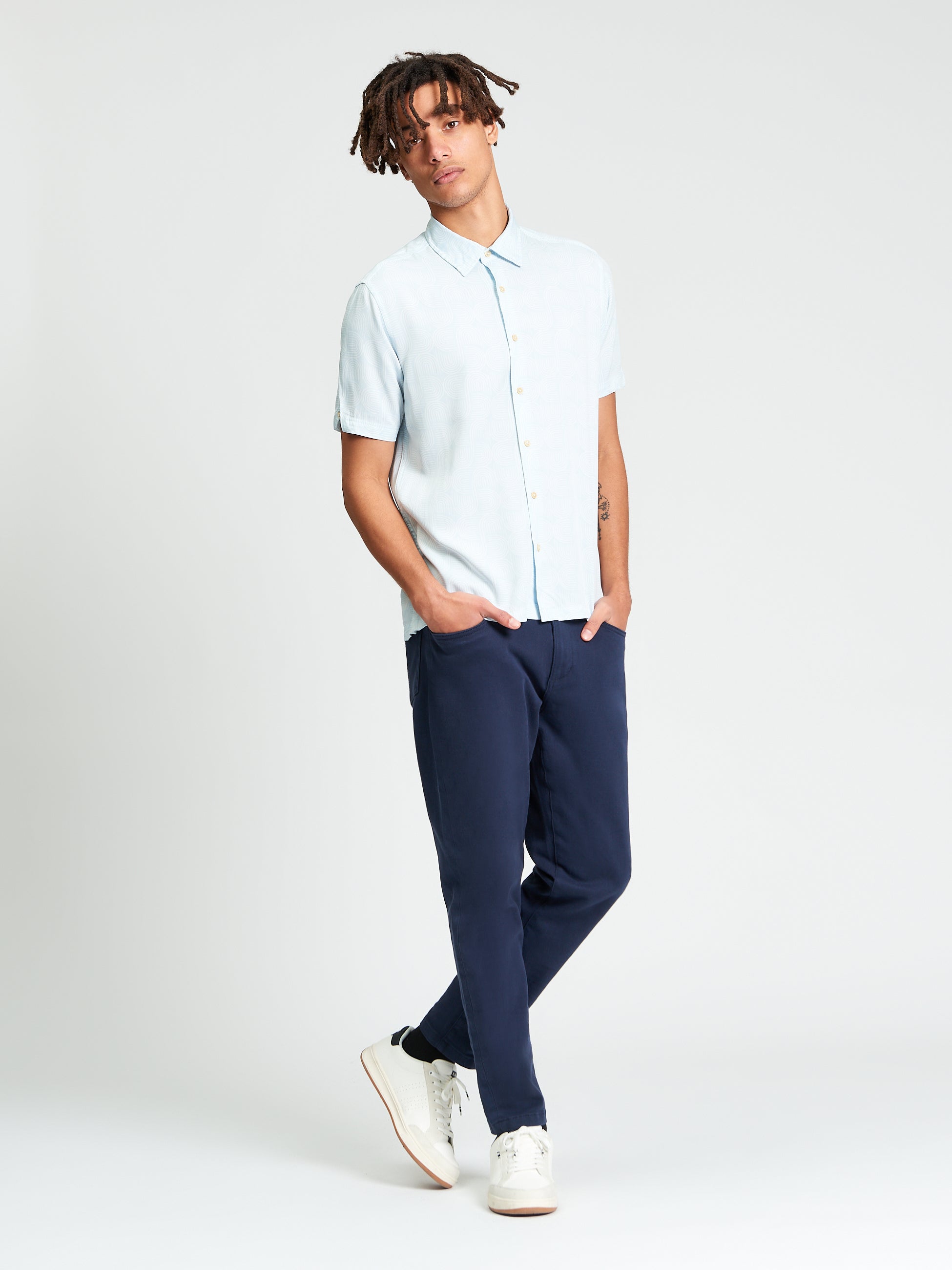 Short Sleeve Linear Print Shirt - Powder Blue - Carnaby
