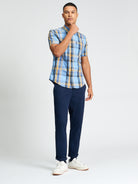 Short Sleeve Block Check Shirt - Lake Blue - Mod