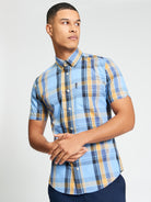 Short Sleeve Block Check Shirt - Lake Blue - Styled