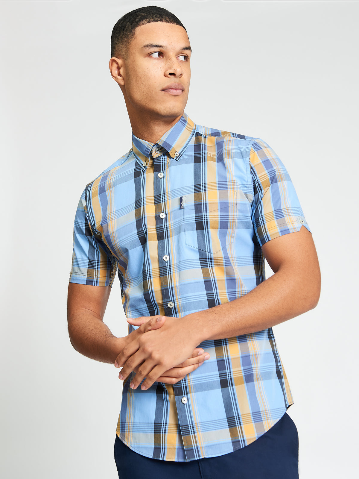 Short Sleeve Block Check Shirt - Lake Blue - Styled