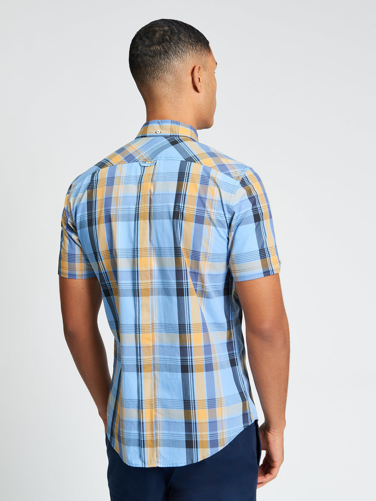 Short Sleeve Block Check Shirt - Lake Blue - Back View