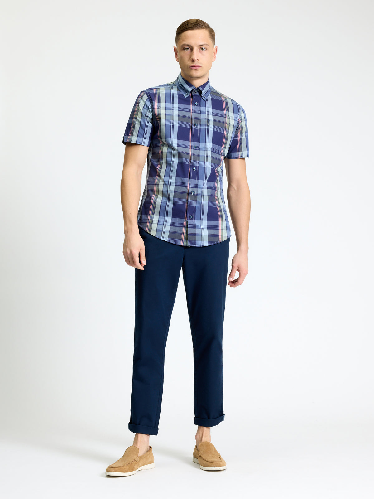 Short Sleeve Block Check Shirt - Twilight Denim - Mod