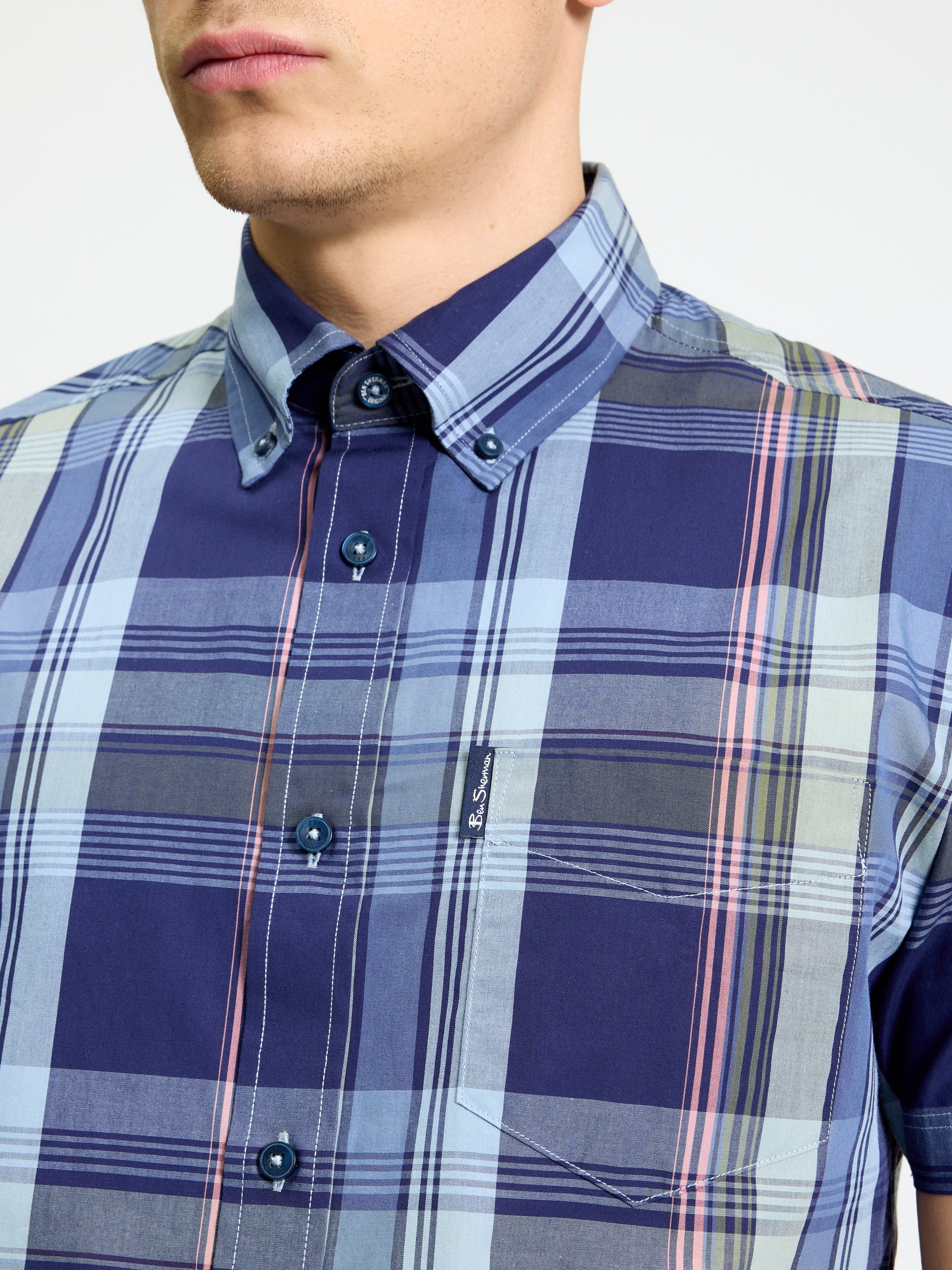 Short Sleeve Block Check Shirt - Twilight Denim - Close-Up