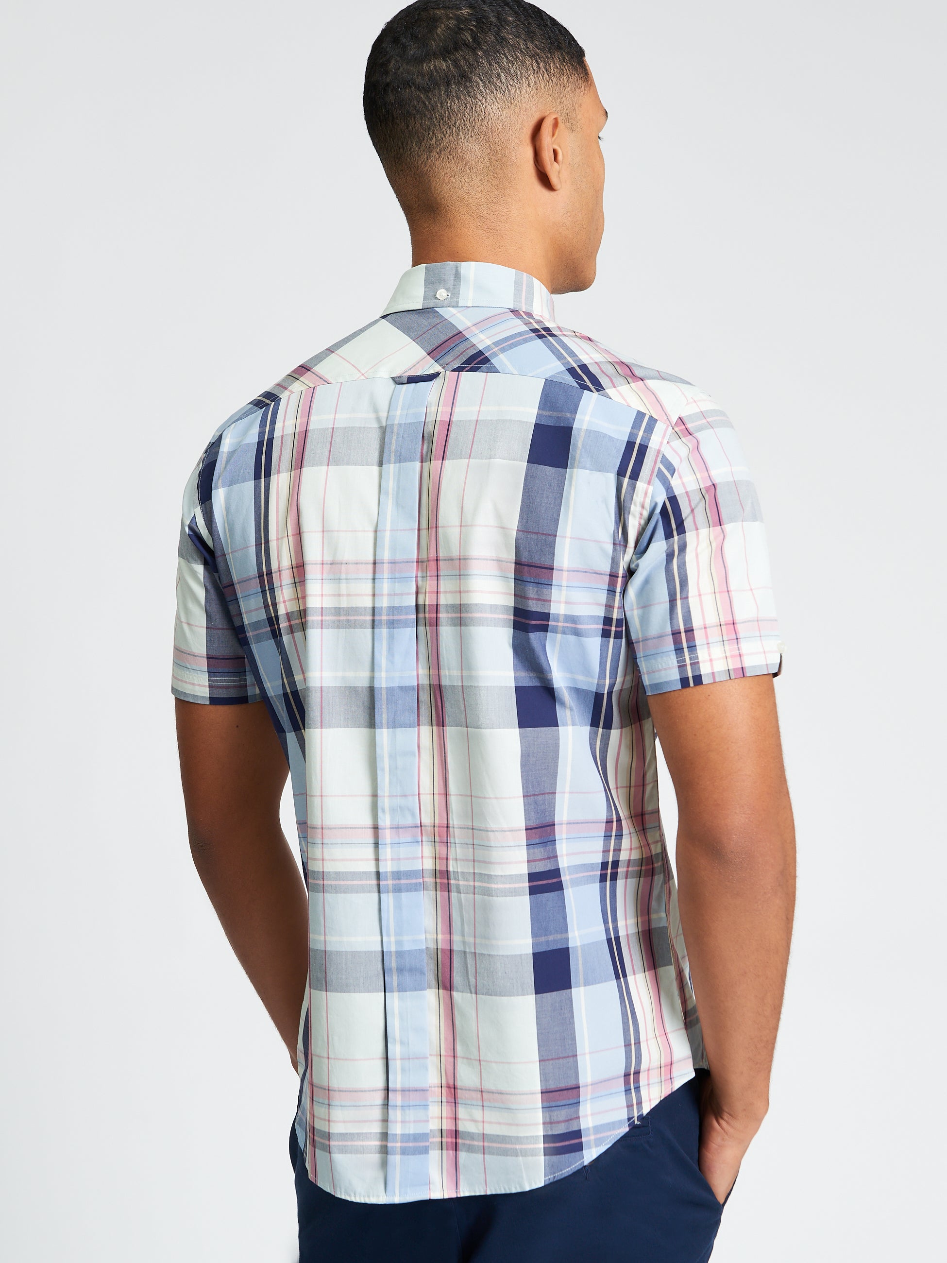 Oversized Check – short sleeve oversized check shirt, back view showcasing breathable organic cotton design.