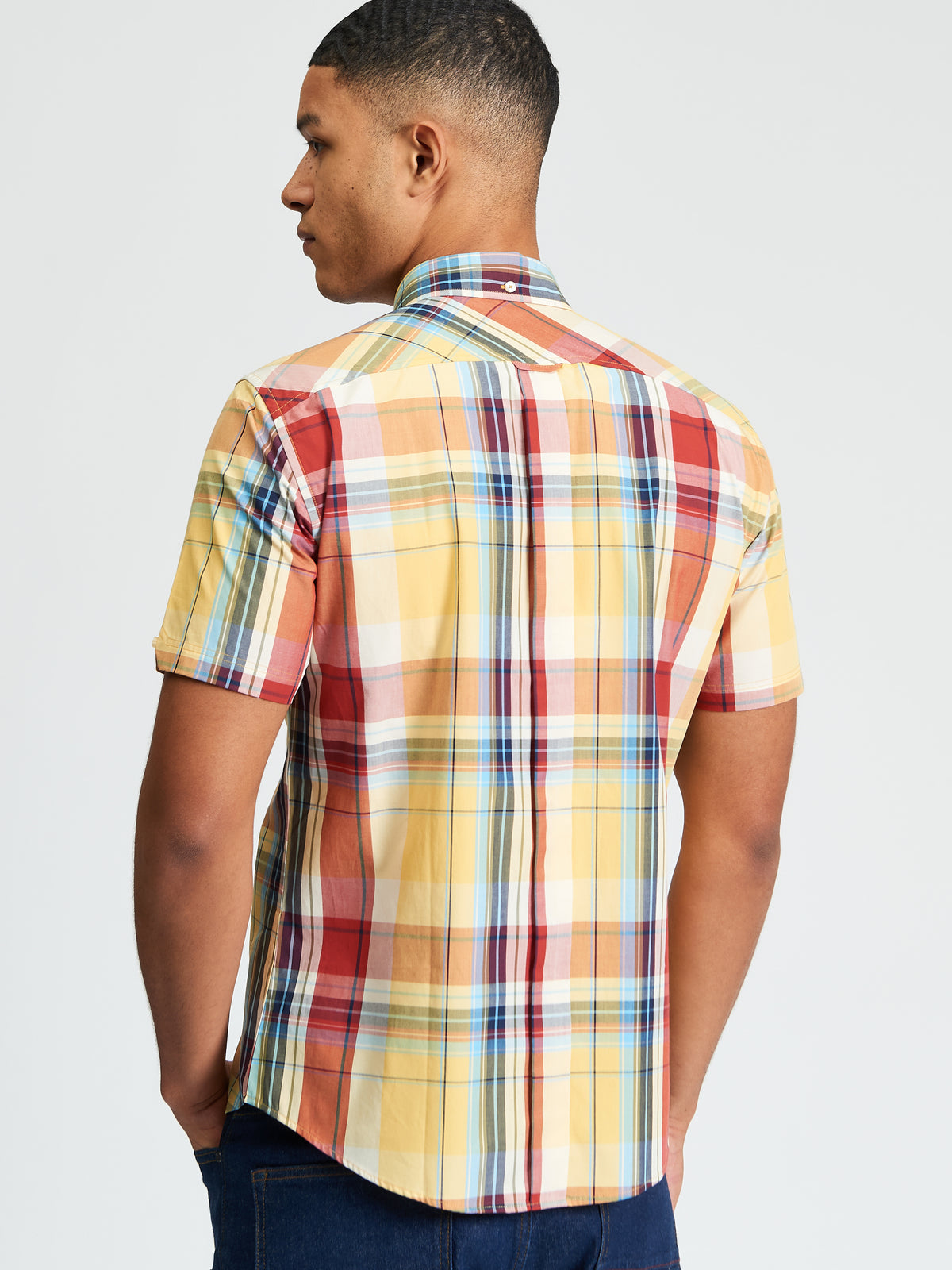 Short Sleeve Oversized Check Shirt - Zest - Back View