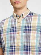 Short Sleeve Seersucker Check Shirt - Aqua - Close-Up