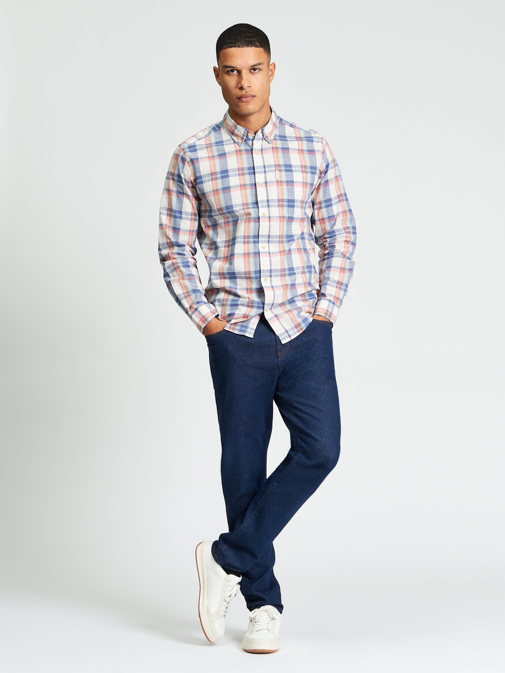 Irregular Check Shirt worn by a model, featuring a modern check pattern and a contemporary fit.