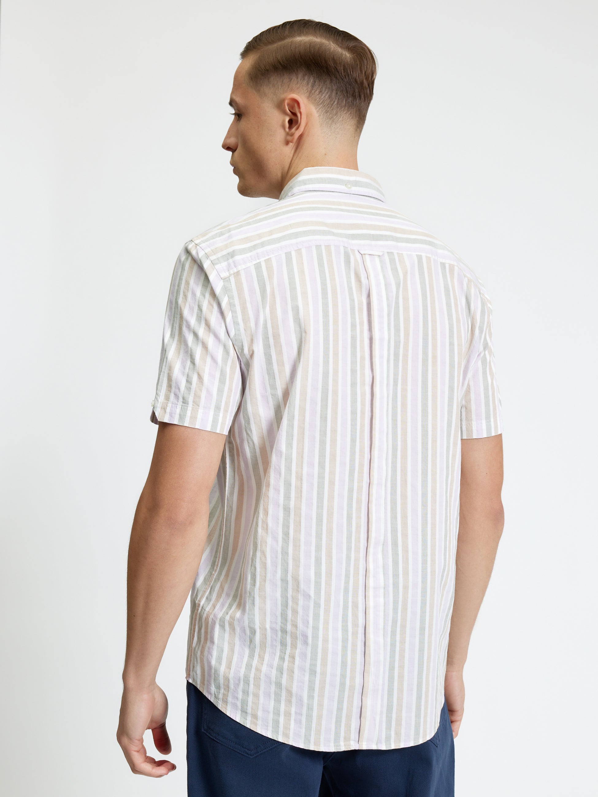 Short Sleeve Multicolour Candy Stripe Shirt - Snow White - Back View