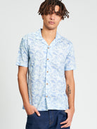 Short Sleeve Seagull Geo Print Shirt - Powder Blue - Styled