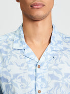 Short Sleeve Seagull Geo Print Shirt - Powder Blue - Close-Up