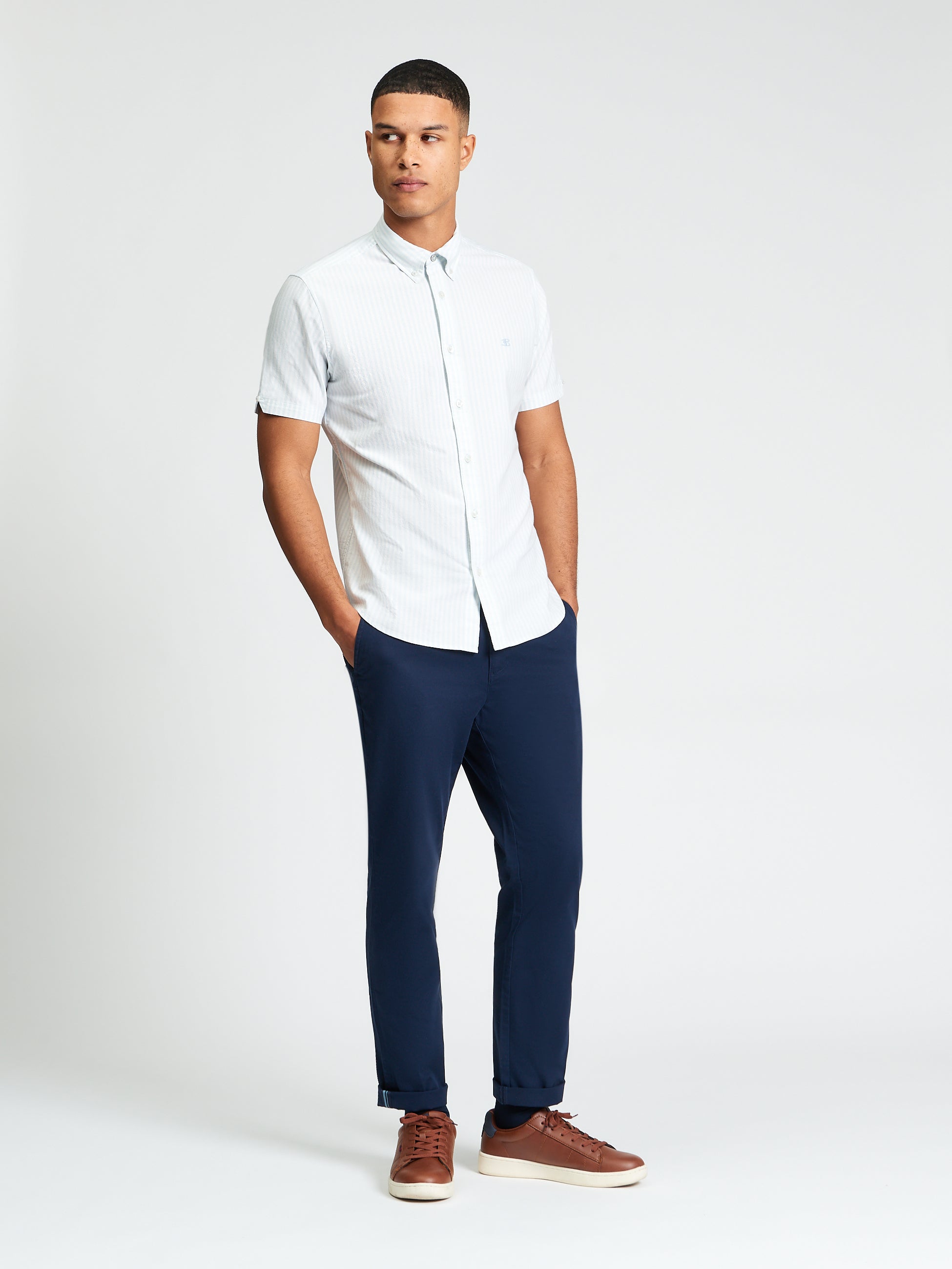 Short Sleeve Oxford Stripe Shirt - Light Blue - Mod