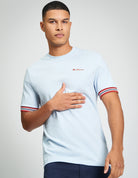 Pique Tipped Tee – light blue with contrast color-block cuffs and Ben Sherman logo.