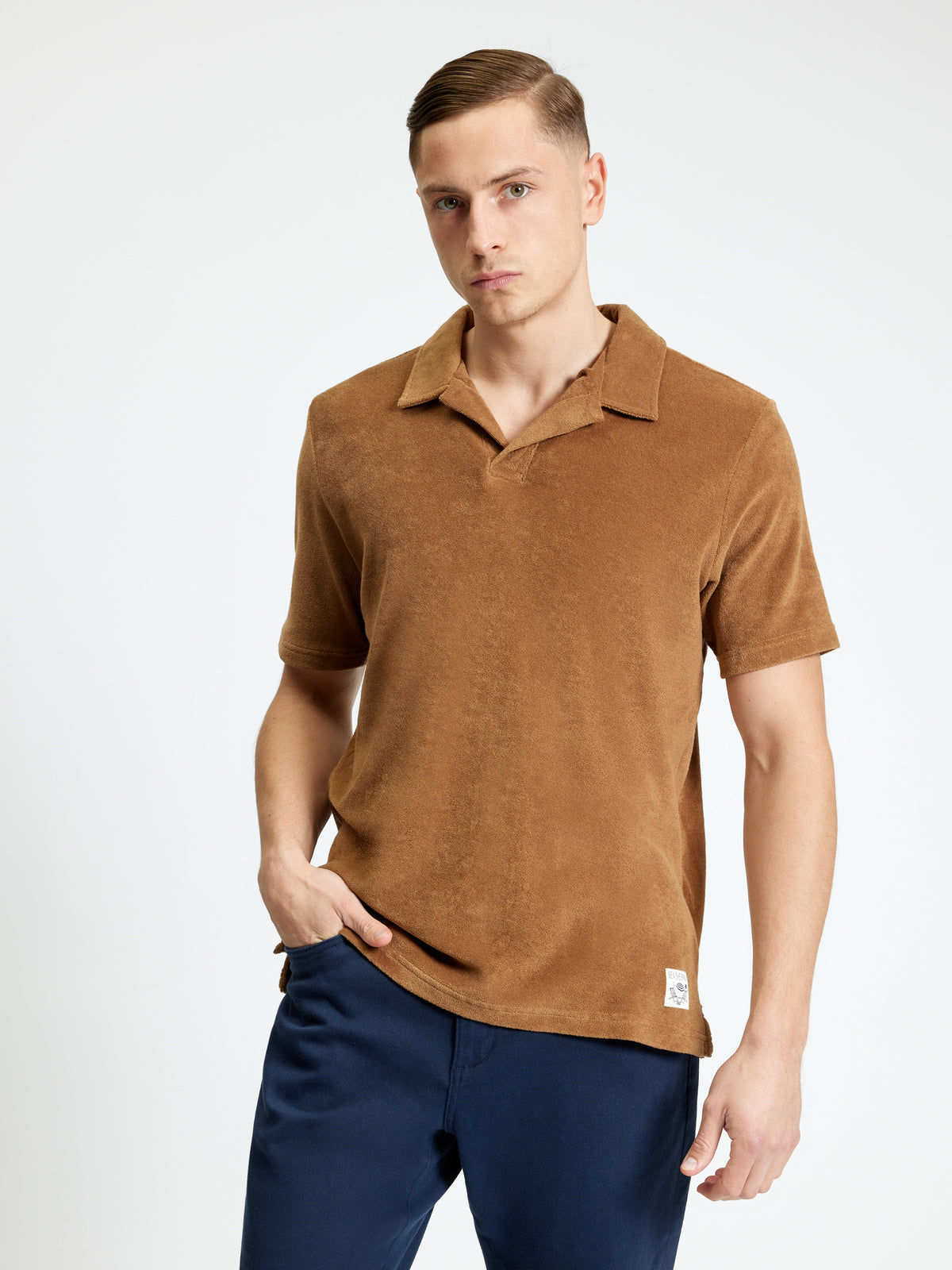 Towelling Polo - Light Brown - Styled