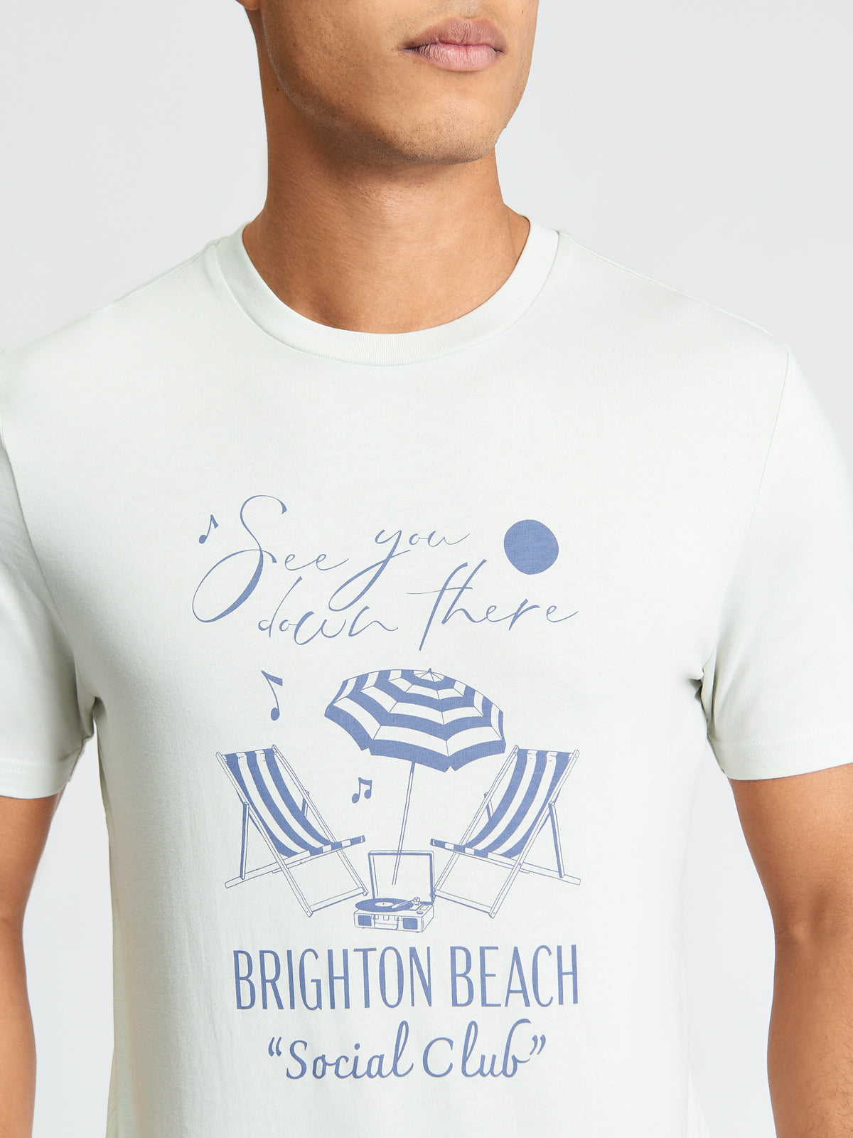 Brighton Beach Social Club Tee - Blue Grey - Close-Up