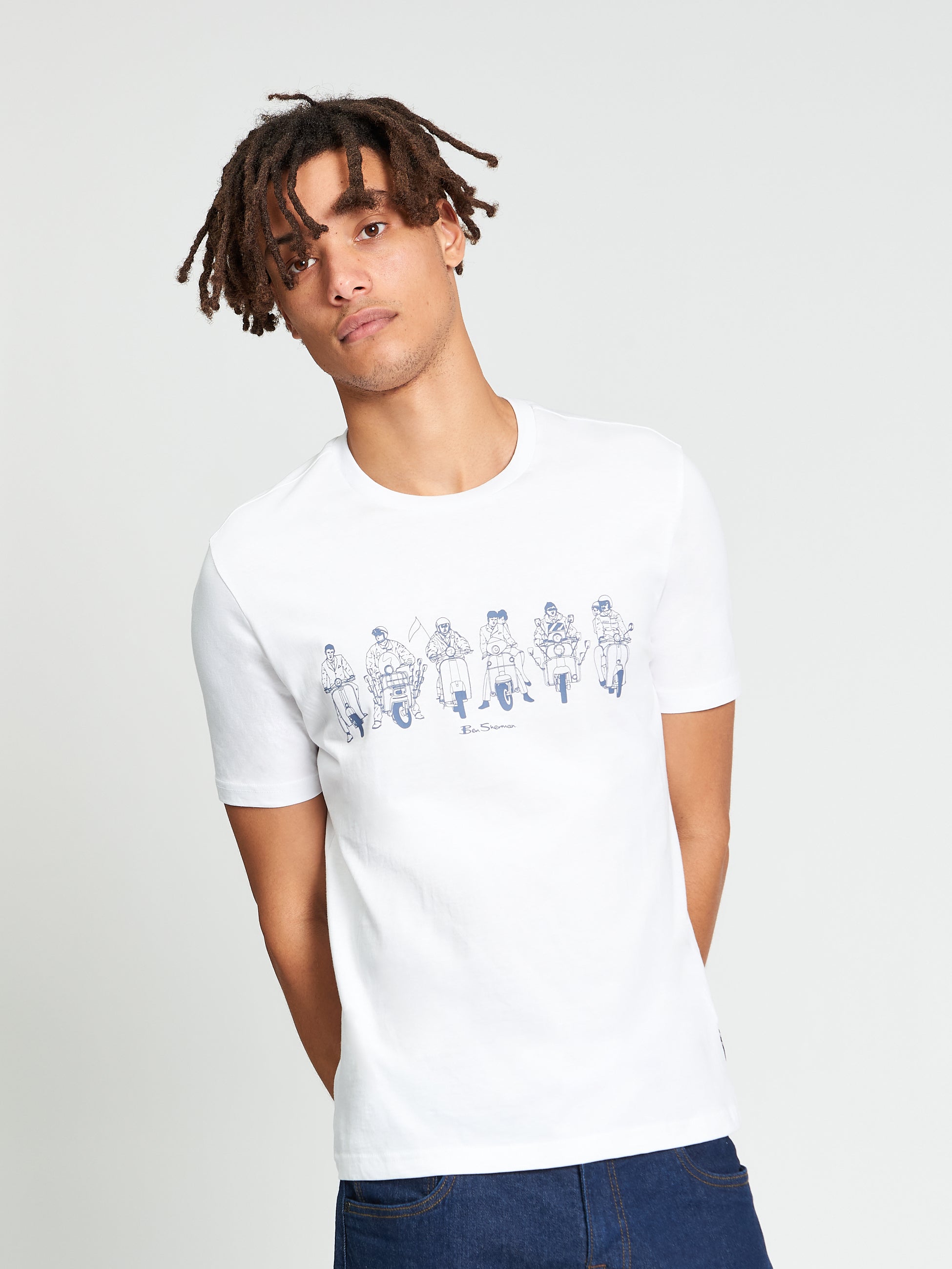 The Start Line Tee – white graphic t-shirt by Ben Sherman featuring mod scene illustration on the chest.
