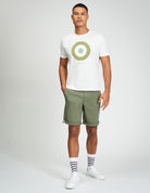 Signature Chino Short – warm-weather essential in soft cotton, styled with a mod stripe hem and branded details.