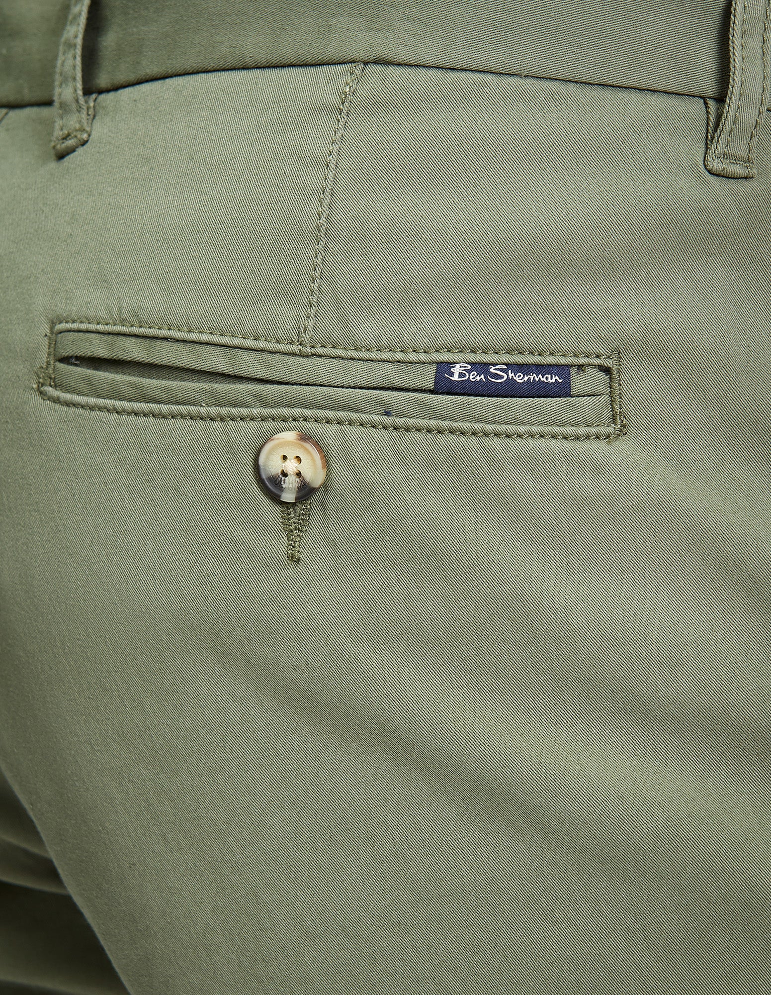 Ben Sherman Signature Chino Short – detailed view of back pocket and branded button.