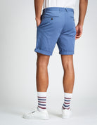 Signature Chino Short – Blue, showcasing clean tailoring and mod stripe trim, perfect for warm-weather wear.