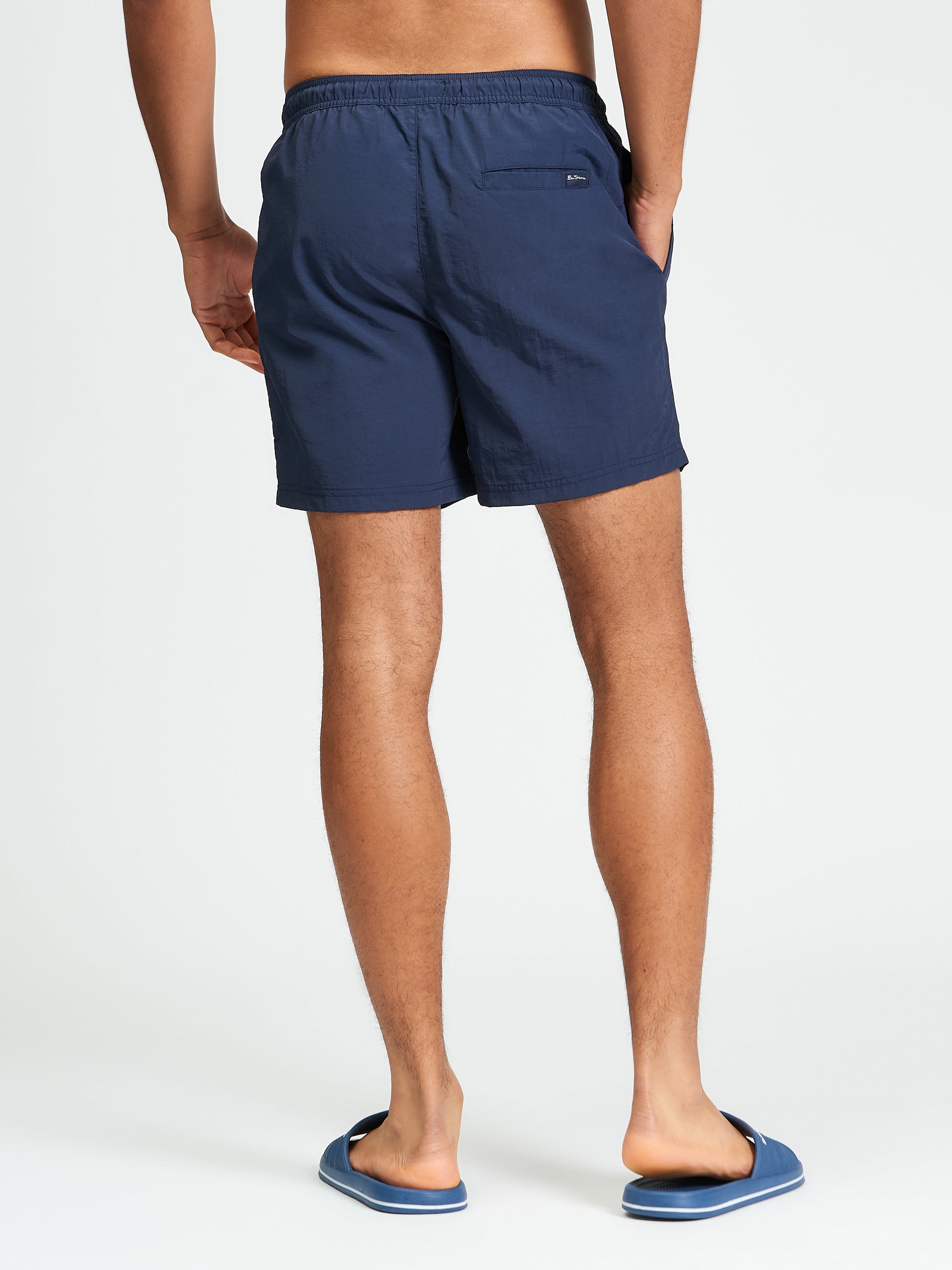 Swimshort – Navy blue back view with elasticated waistband and drawstring for comfortable wear.