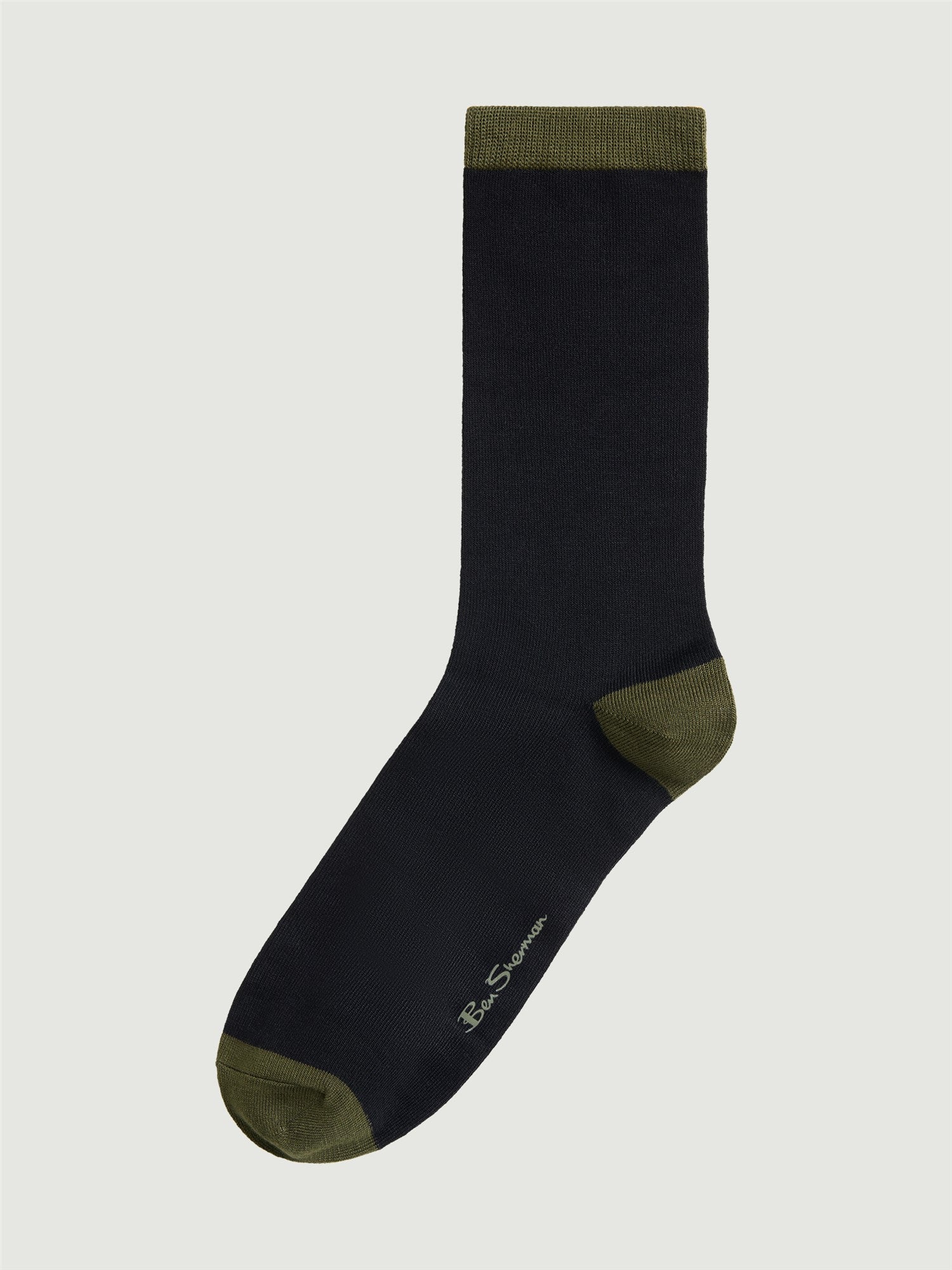 3 Pack Mod Stripe Sock – Black with Olive Green Accents, soft bamboo blend crew sock.