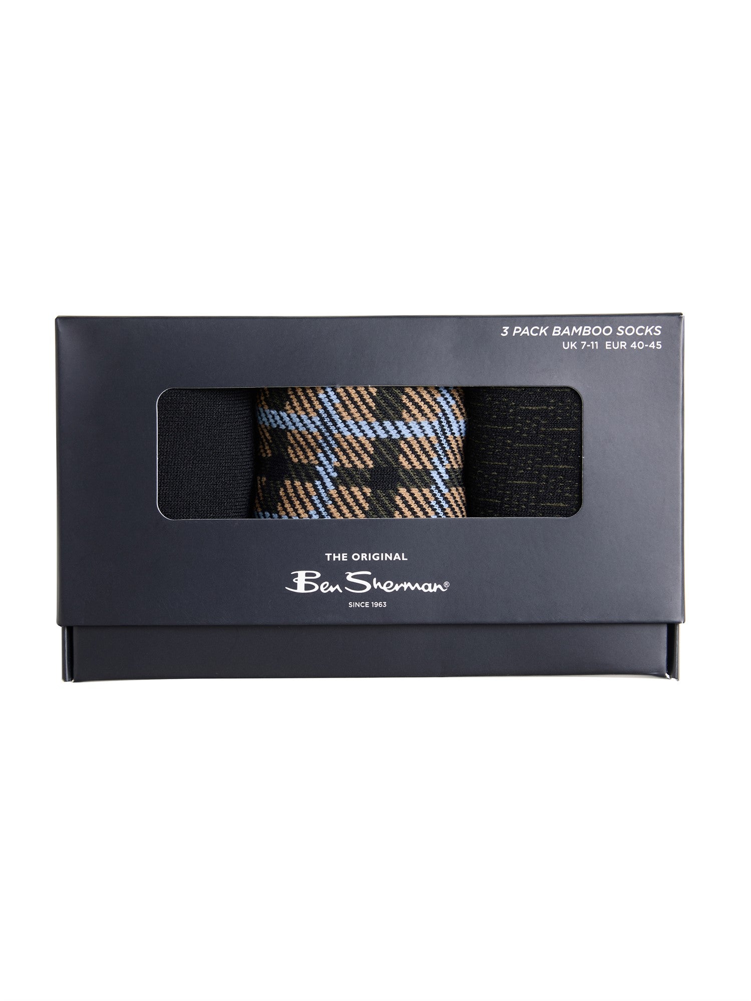 3 Pack Mod Stripe Sock – Assorted crew socks in a gift box with bold prints and colors.