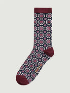 3 Pack Mod Stripe Sock – bold patterned crew sock in navy and burgundy for stylish comfort.