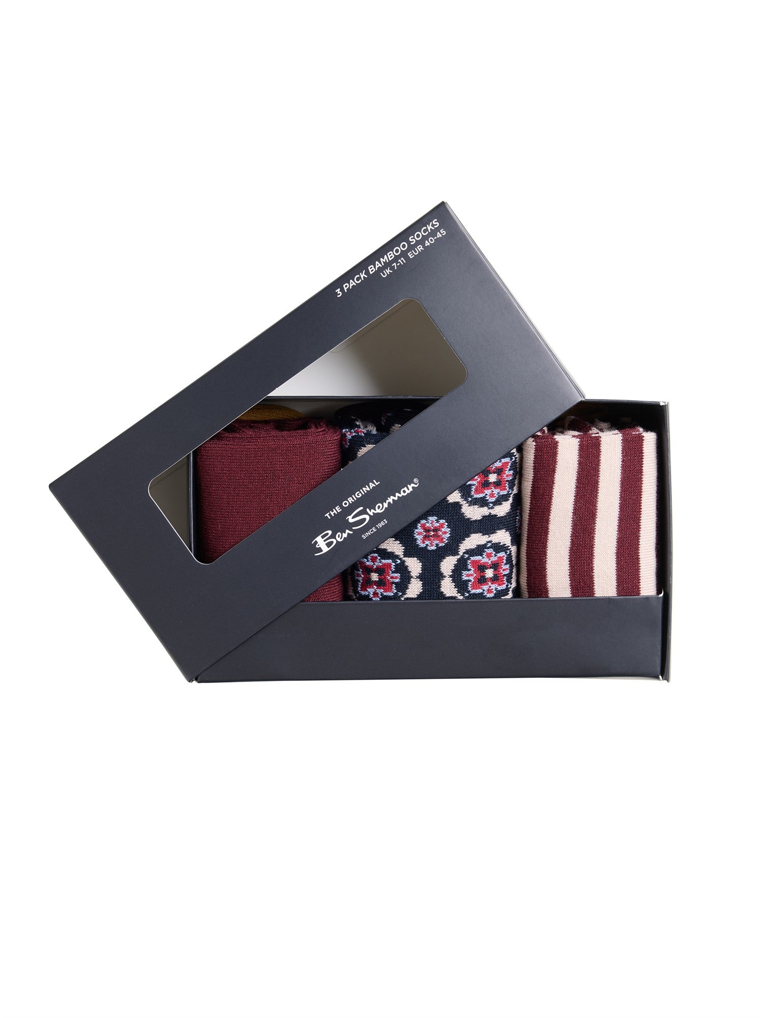 3 Pack Mod Stripe Sock – Assorted bamboo crew socks in bold prints and colors for gifting.