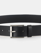 ROLLER BUCKLE BELT – black leather belt with silver buckle