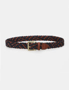 WEBBING BELT – braided black and brown design with a gold buckle
