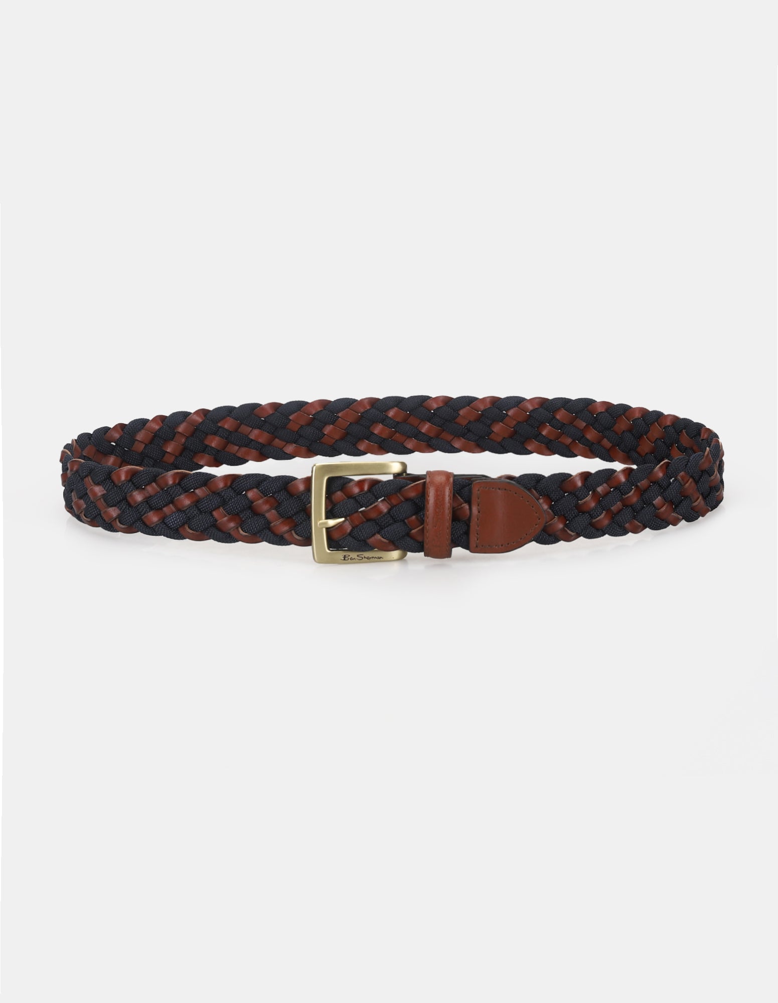 WEBBING BELT – braided black and brown design with a gold buckle