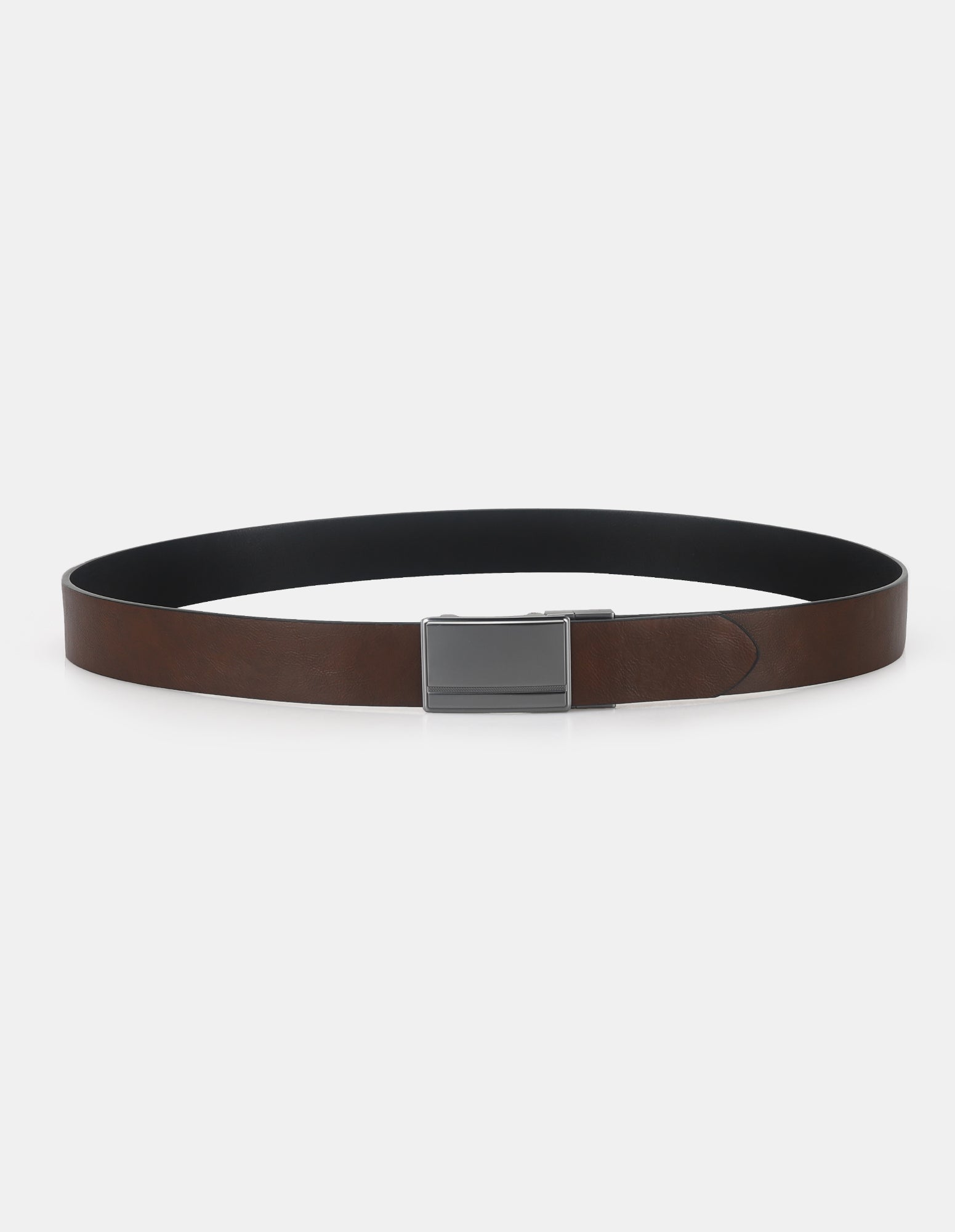 2 BUCKLE BELT SET – brown leather belt with a sleek silver buckle.