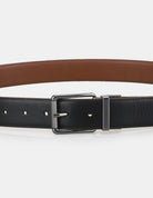 2 BUCKLE BELT SET – black and brown leather belt with metal buckle.