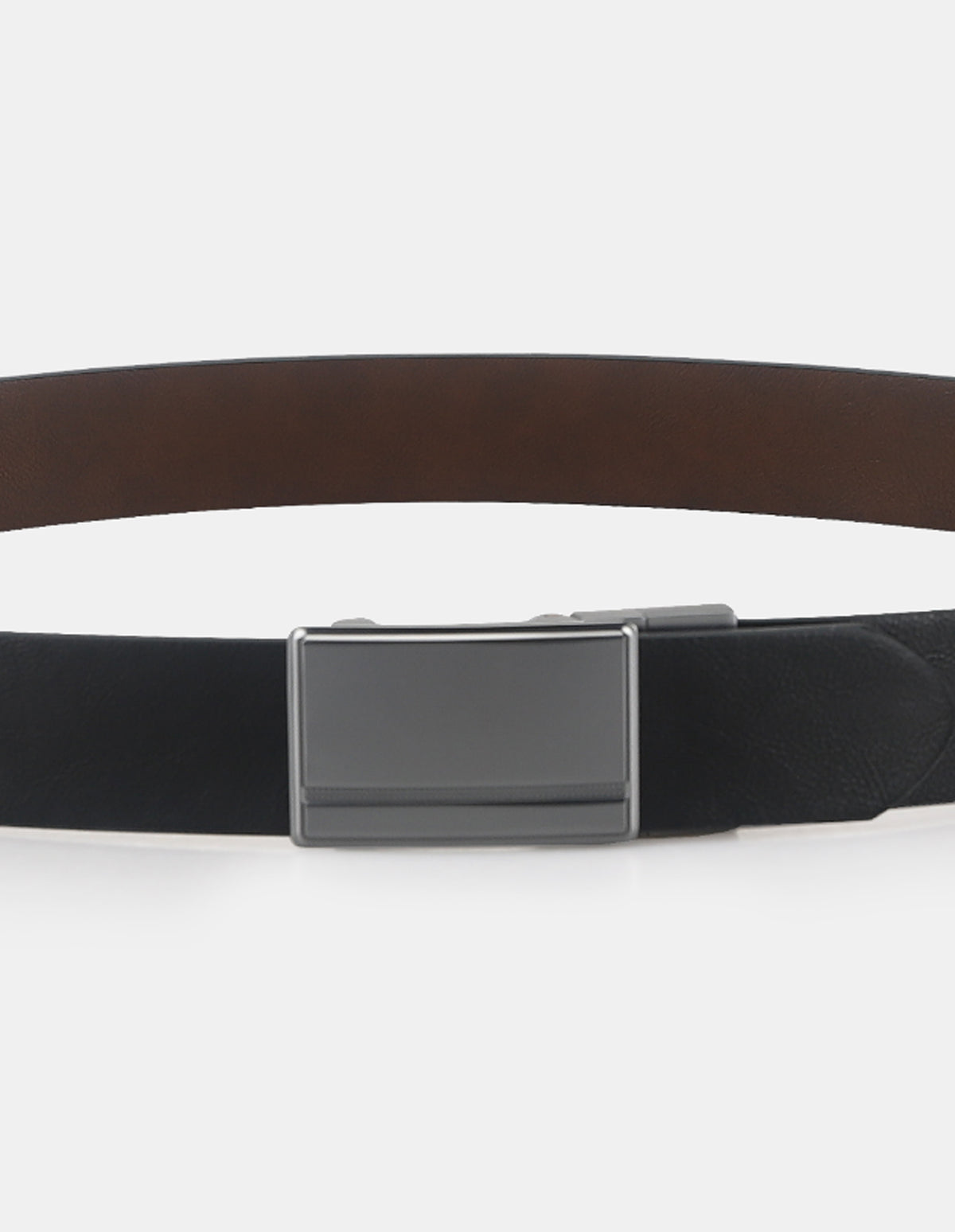 2 BUCKLE BELT SET – black and brown reversible leather belt with a stylish silver buckle.