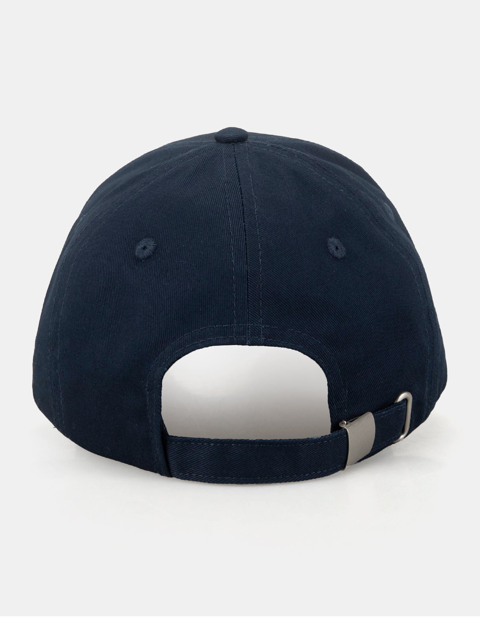 BRANDED LOGO CAP – navy blue cap back view with adjustable strap